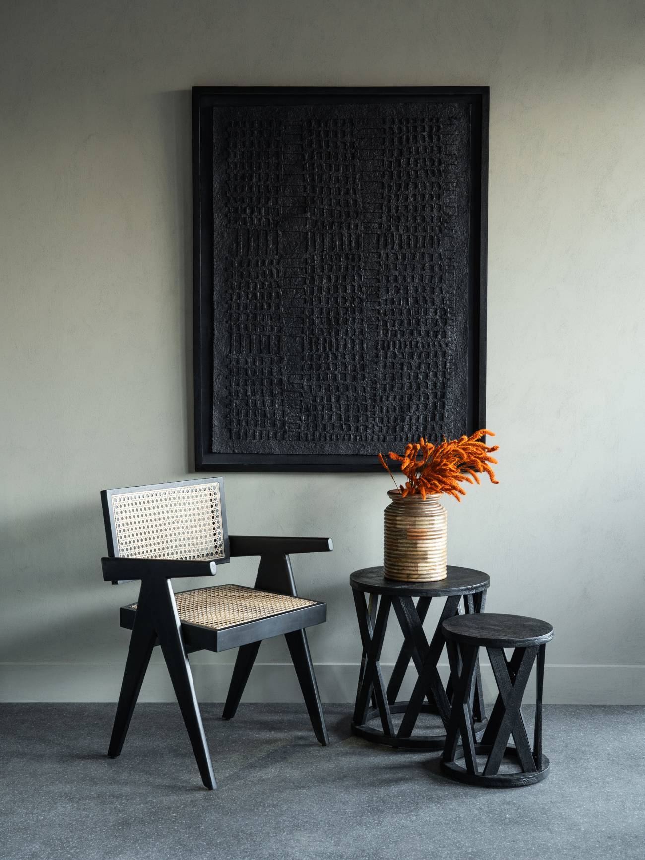 Trenton Abstract Black Papier Mache Large Framed Wall Art 2